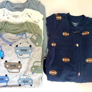 Carter’s Fleece Football Pajamas featuring football toes and 4 pack of onesies